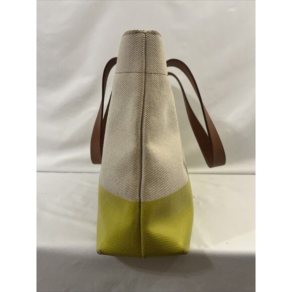 Fossil Austin Fab Shopper Tote Citrus Yellow Tan Coated Canvas Book Beach Bag - Picture 5 of 14